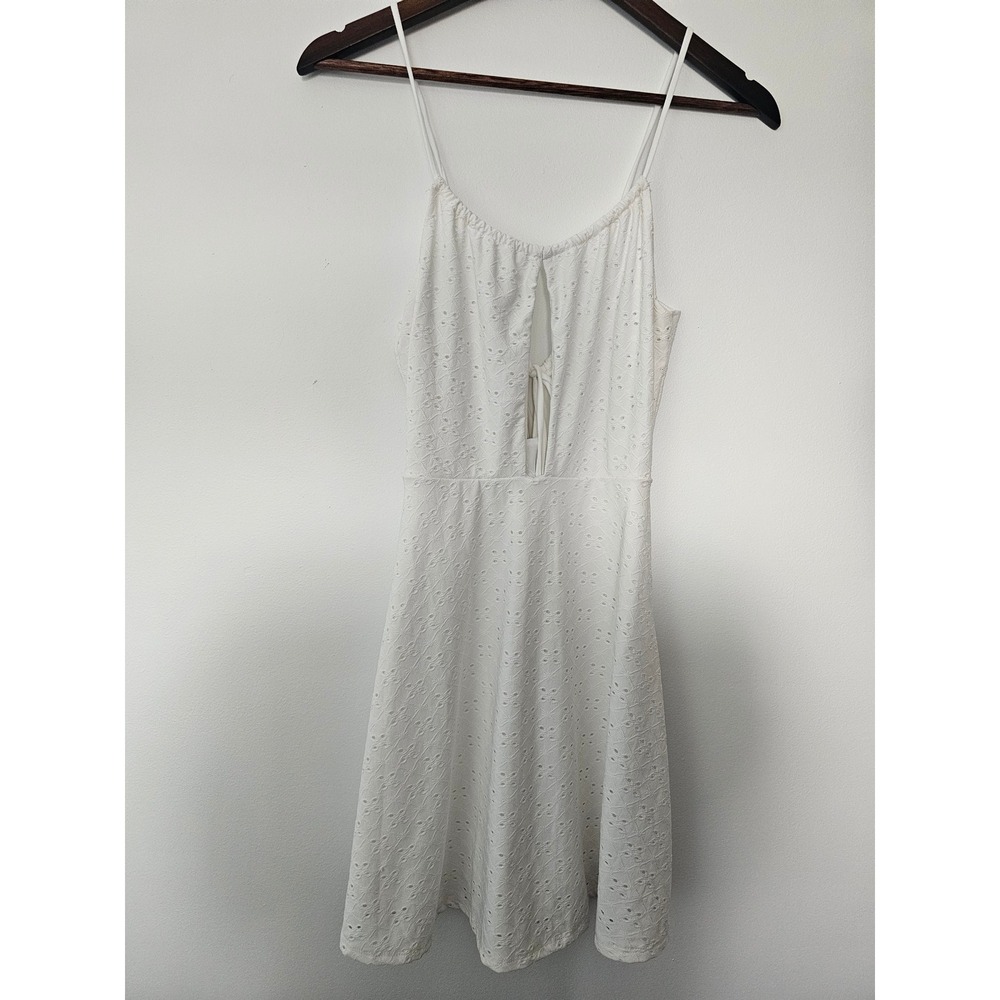 Cottagecore Noble U Eyelet Sun Dress Womens Small White Cutout Mini Boho Strappy